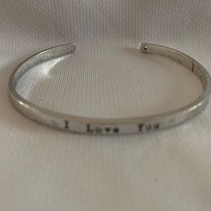 I Love You Bracelet, Silver Plated Cuff, Stamped